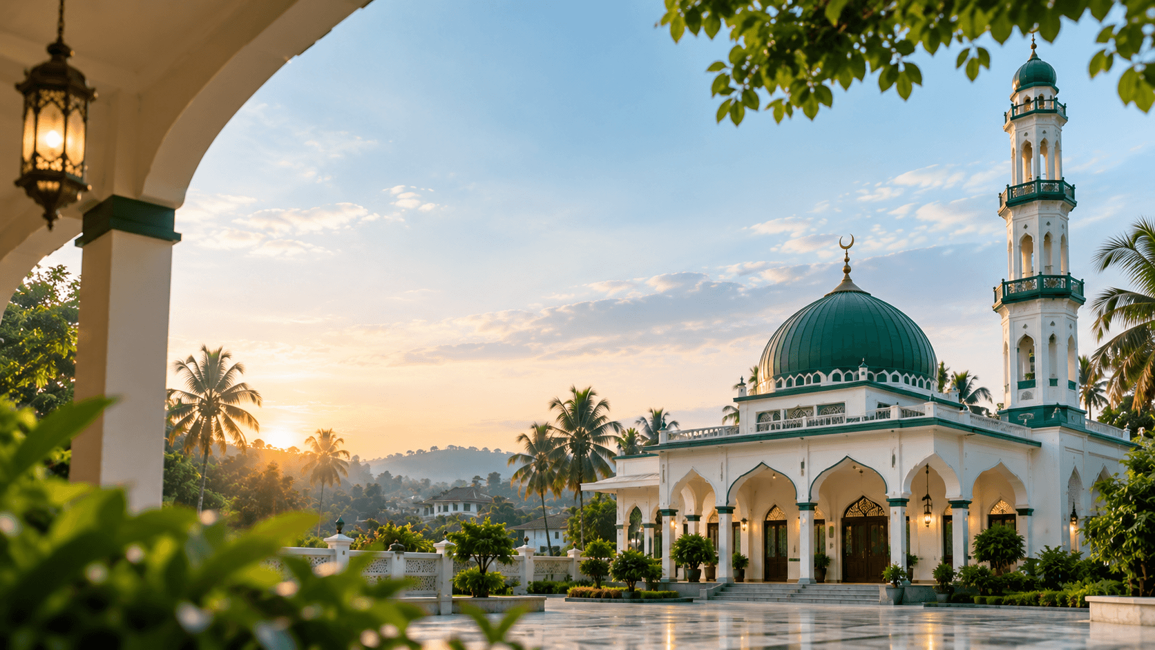 Mosque courtyard at dusk